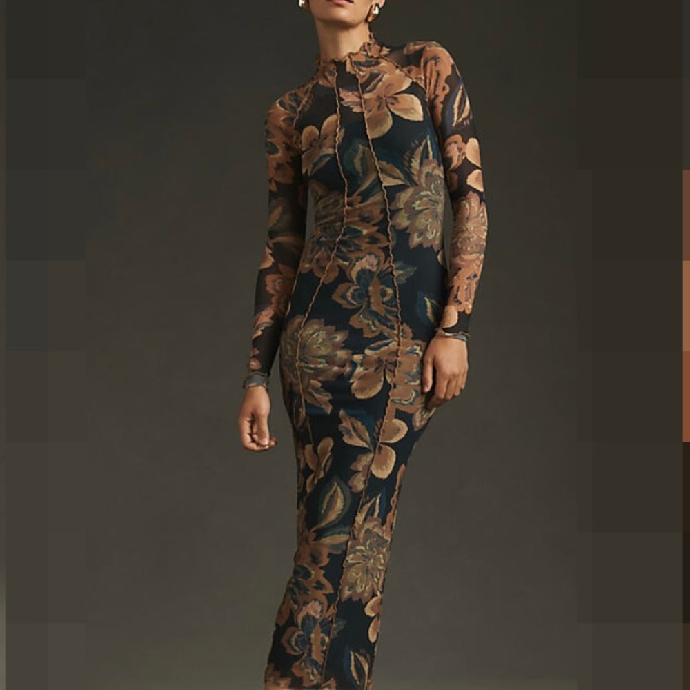 Significant Other Jean Floral Dress Long Sleeve Mesh Maxi Dress size 6